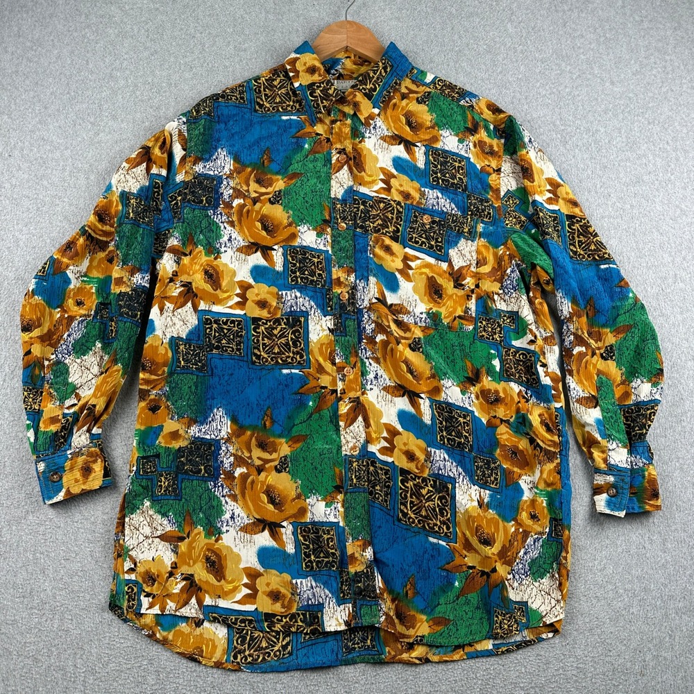 Partners Button-Down Shirt Womens M Multicolor Floral Geometric Long Sleeve Top